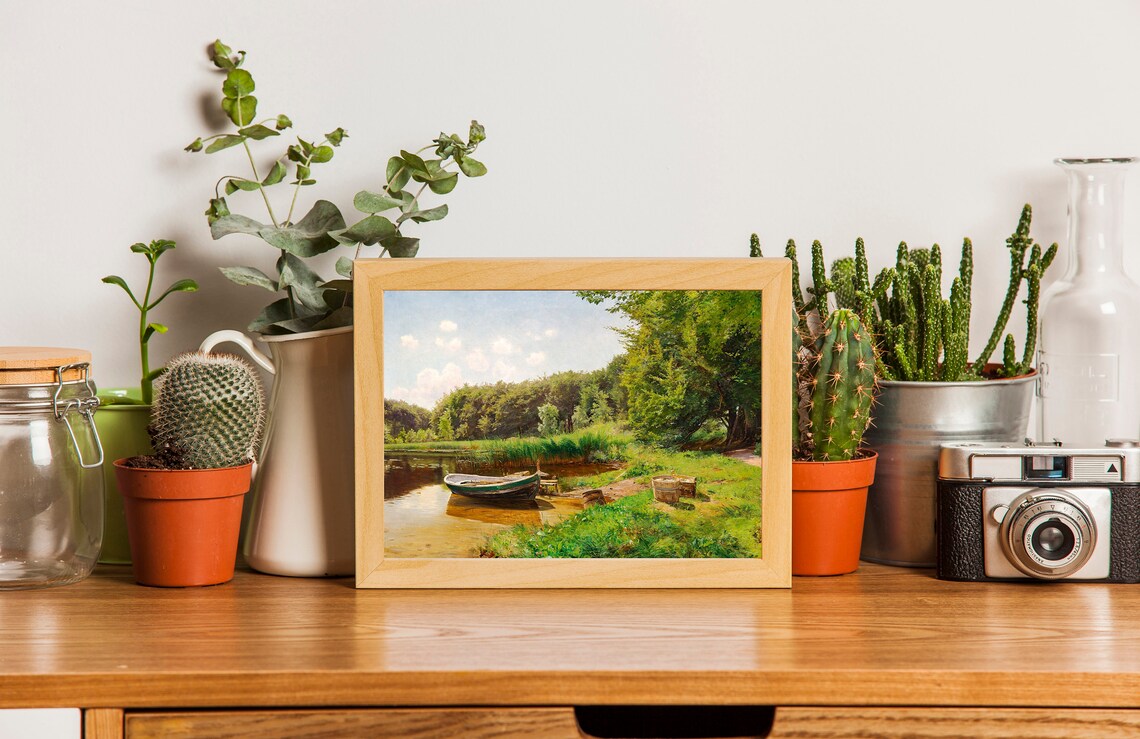 Summer Lake Painting Lake Landscape Painting Vintage Art Antique Decor Instant Vintage Landscape Lake House Decor - Image 2