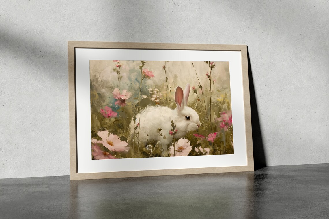 Bunnies in Wildflower Field, Vintage Spring Art Print - Image 3