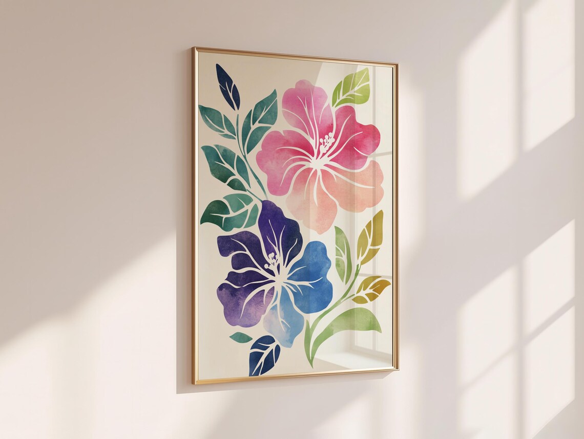 Pink Purple Hibiscus Blooms Watercolor Botanical Home Decor Poster - Image 7