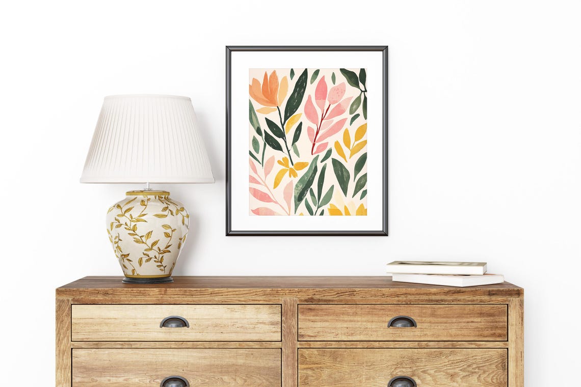 Modern Abstract Leaf Pattern Pink Orange Green Home Decor Poster - Image 4