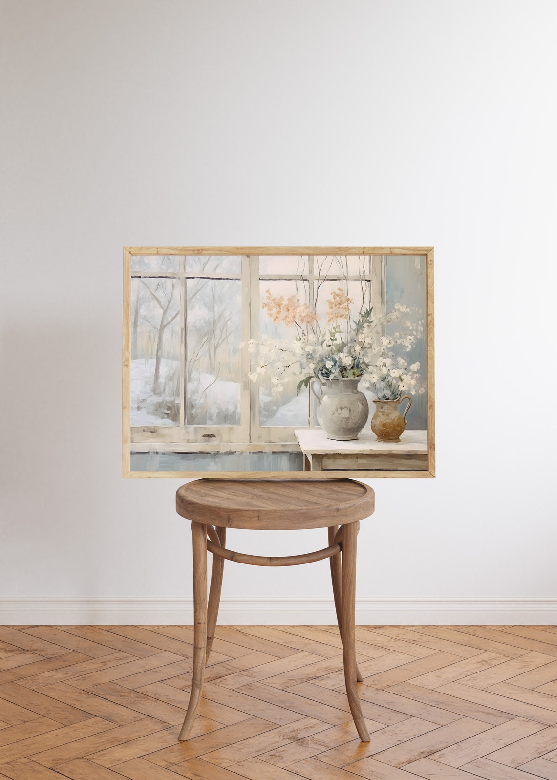White Wildflowers in Vases by Snowy Window Soft Watercolor Poster - Image 6