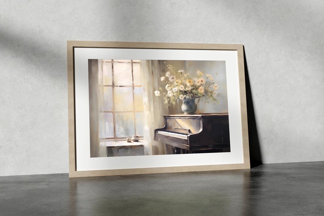 Flowers And Piano Art Print, Light Academia Decor - Image 3