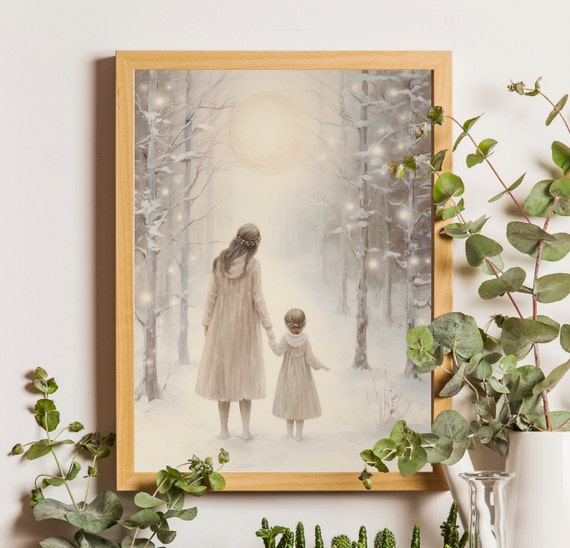 Mother Daughter Painting Mother And Daughter Art Motherhood Painting Girl Bedroom Wall Art Nostalgic Charm Nursery Moody Print