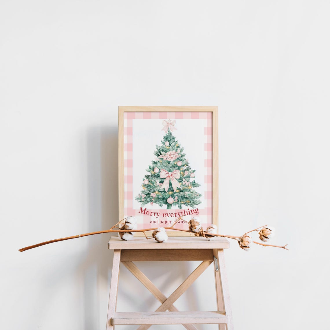 Pink Bow Christmas Tree Merry Everything Text on Pink Gingham Poster - Image 6