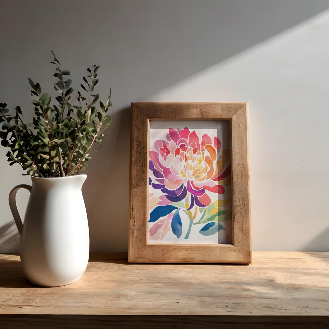 Giant Pink Chrysanthemum Bloom Watercolor Floral Home Decor Poster - Image 3