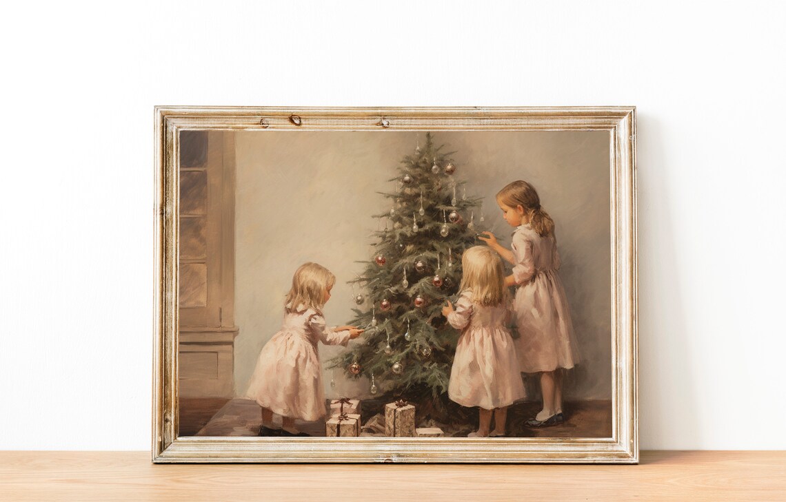 Children and Christmas Tree Vintage Christmas Print - Image 4