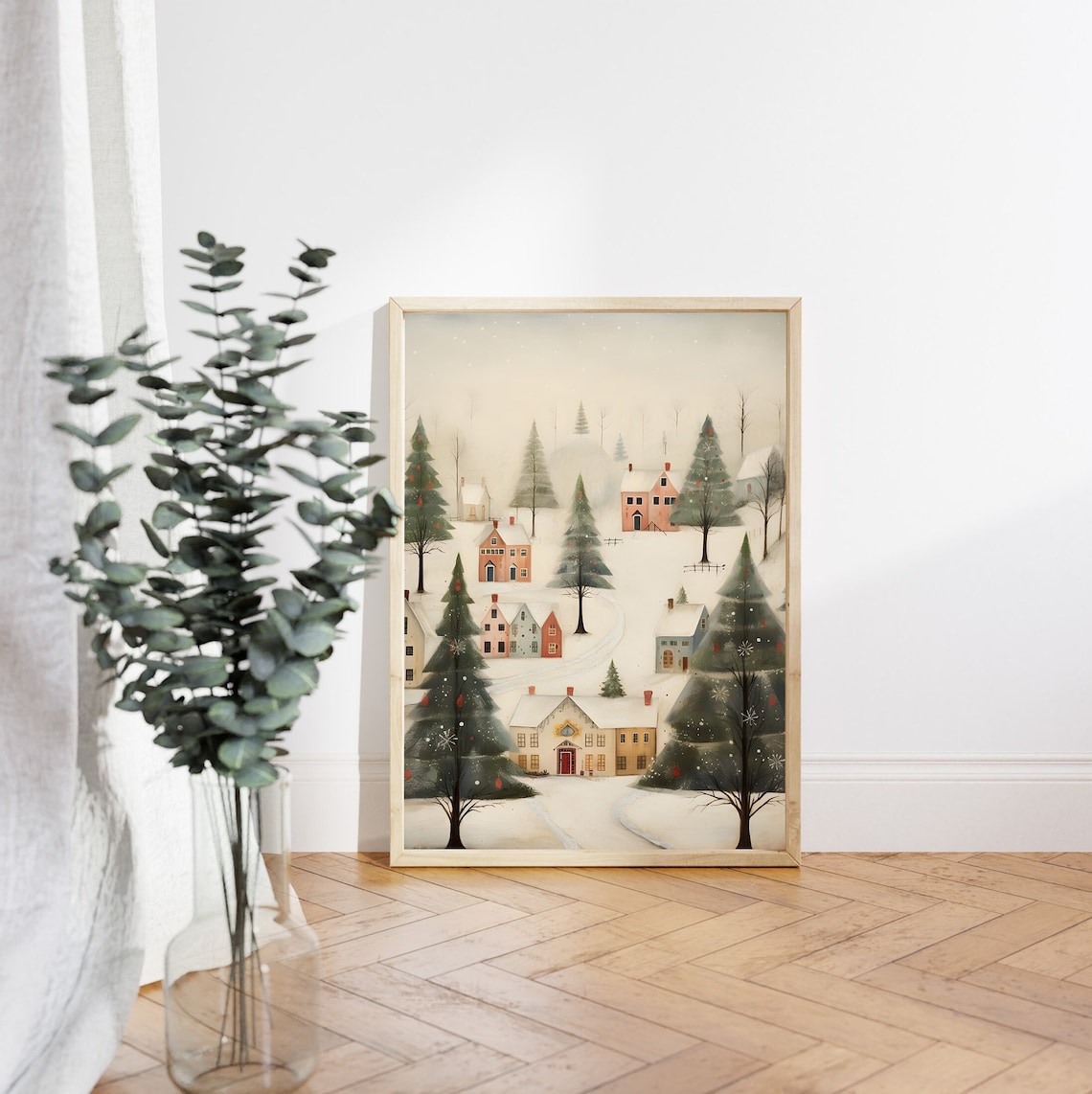 Winter Village Painting, Country Winter Wall Art Print - Image 4