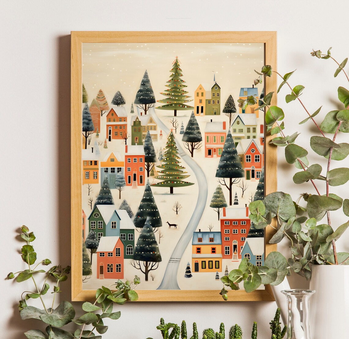 Xmas Winter Town Christmas Village Wall Art Print