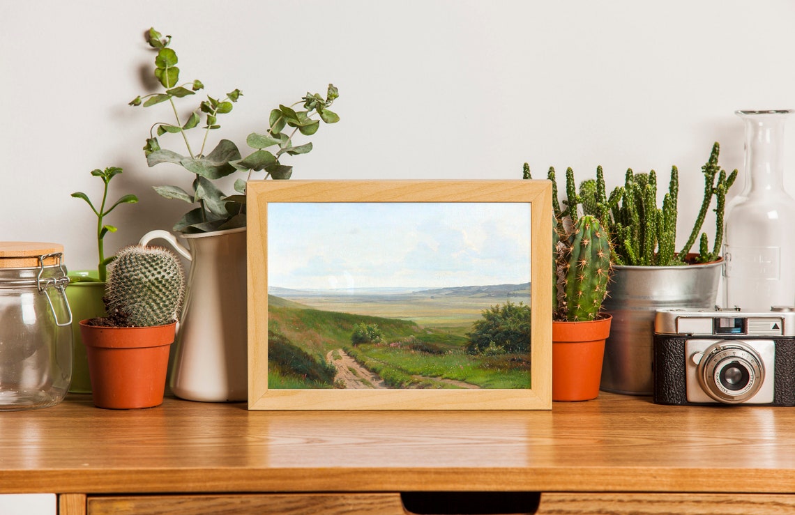 Winding Meadow Road To Open Plain Vintage Landscape Painting Poster - Image 2