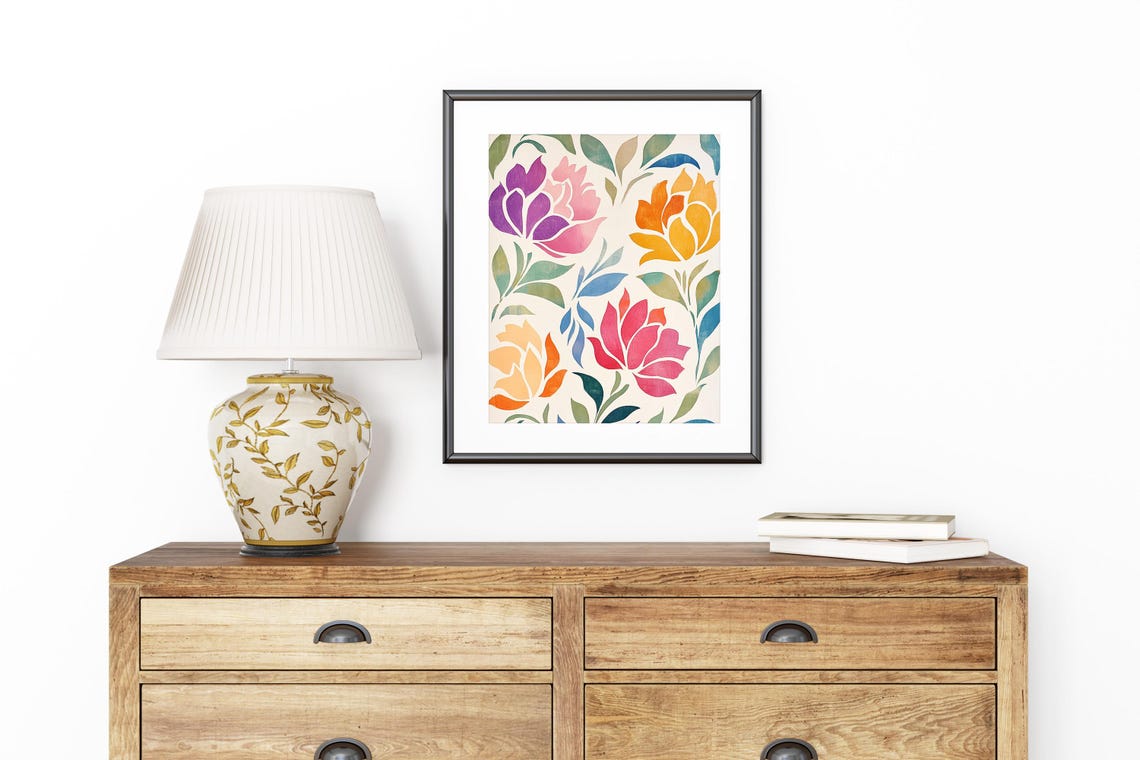 Bold Peony Blossoms Purple Pink Orange Graphic Home Decor Poster - Image 3