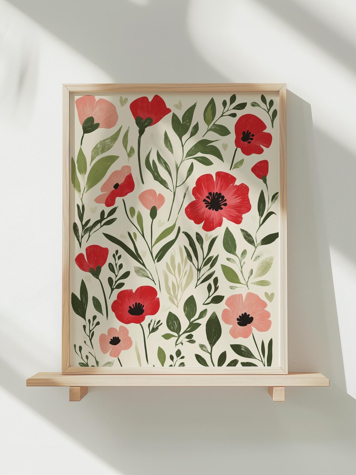Red Poppy Meadow Botanical Illustration Floral Home Decor Poster