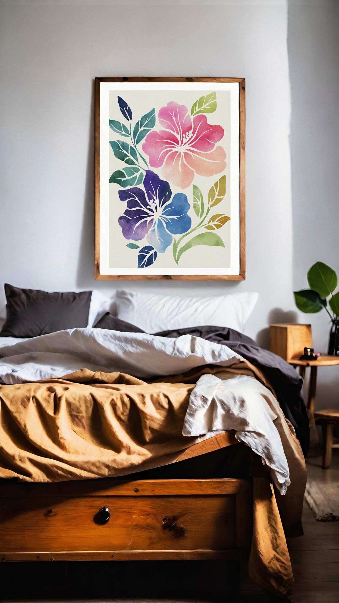 Pink Purple Hibiscus Blooms Watercolor Botanical Home Decor Poster - Image 2