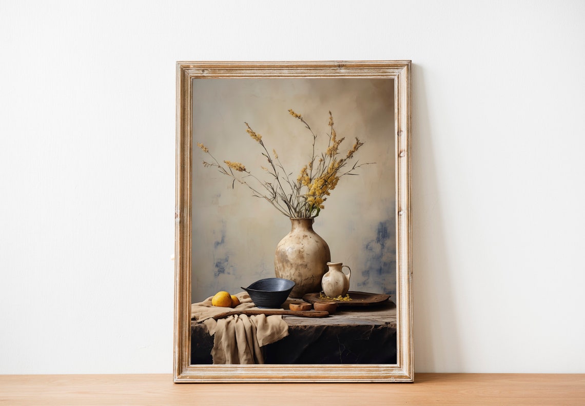 Dried Wildflowers in Rustic Stoneware Vase Farmhouse Wall Art - Image 4