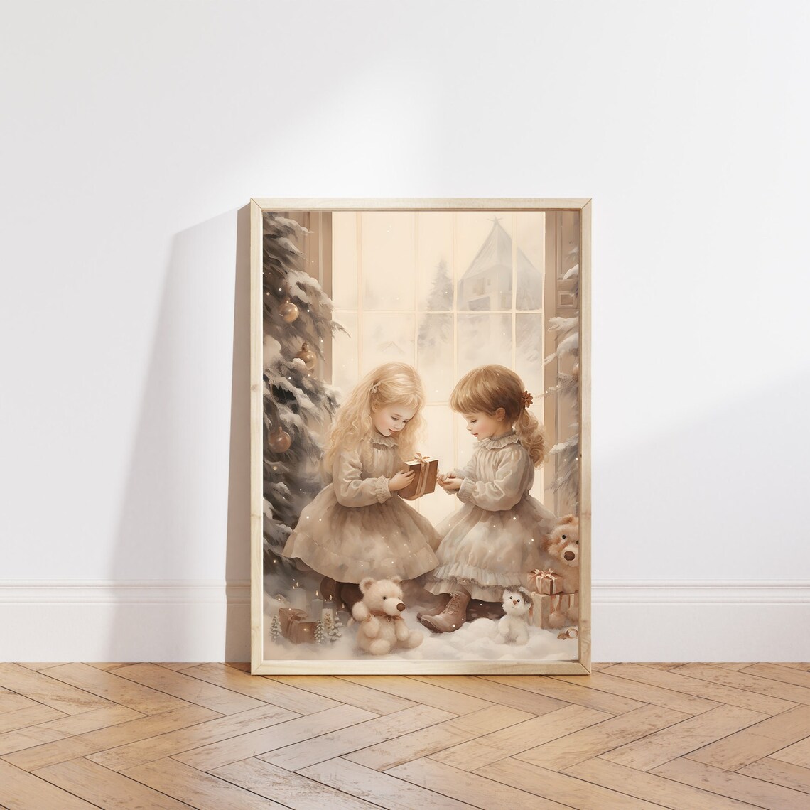 Christmas Little Girls Vintage Christmas Art Print - Image 4