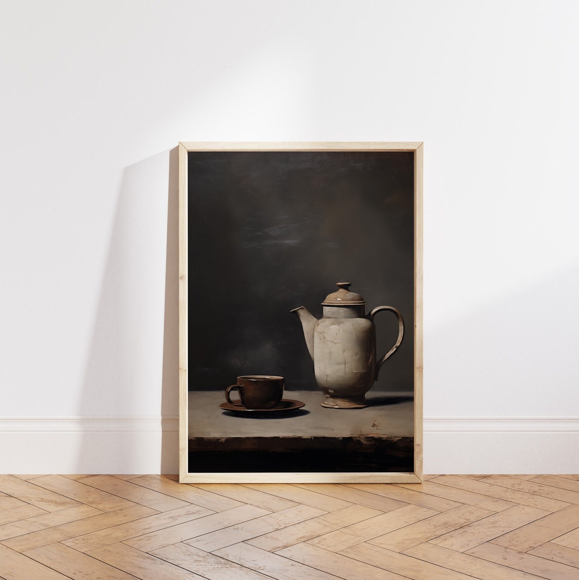 Antique Coffee Pot and Cup with Saucer Moody Rustic Kitchen Wall Art - Image 5