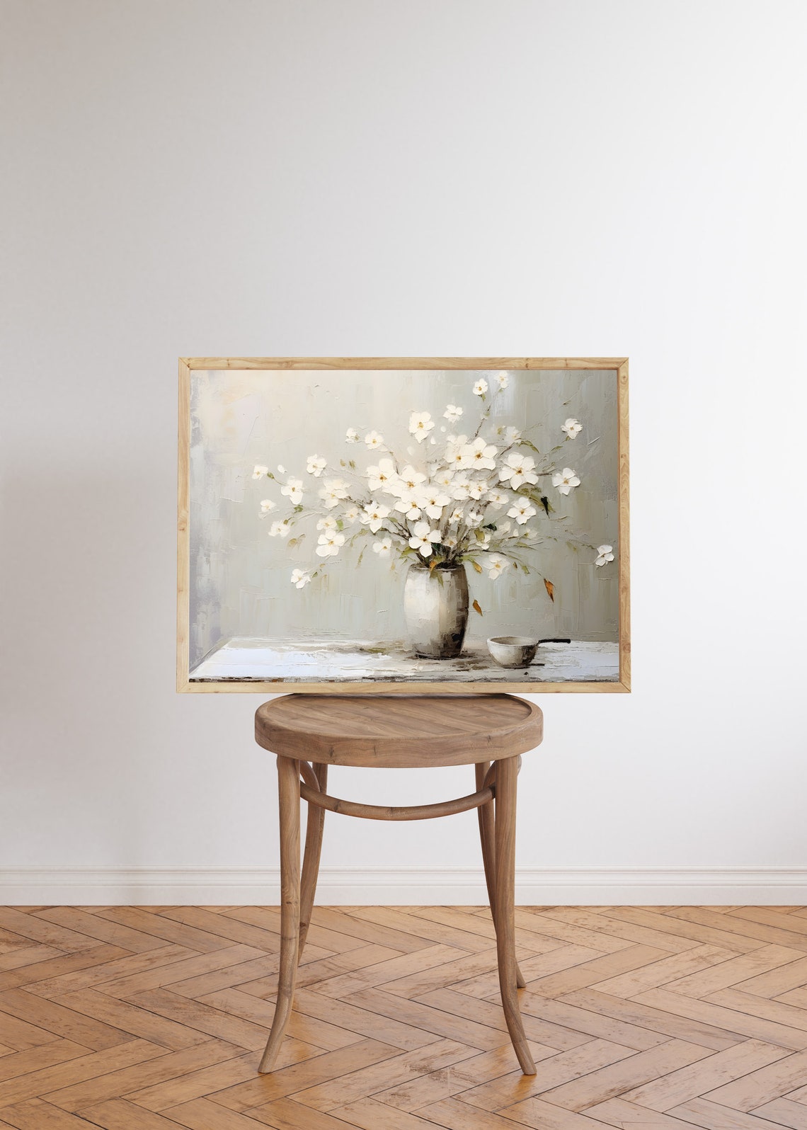 White Flowers Still Life Painting Neutral Vase Botanical Art Poster - Image 5