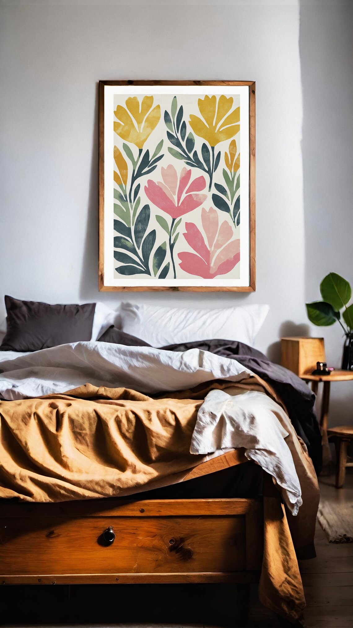 Matisse Style Cutout Floral Gold Pink Green Botanical Poster - Image 2