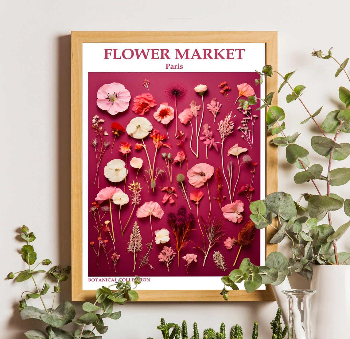 Paris Flower Market Magenta Pressed Botanical Collection Art Poster
