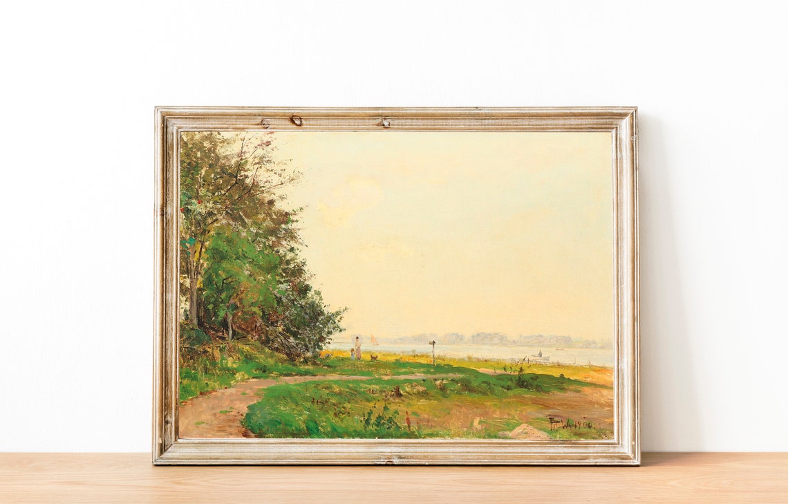 Vintage Lake Painting Antique Painting Beach Print Vintage Art Prints Antique Wall Art Lake House Painting - Image 3