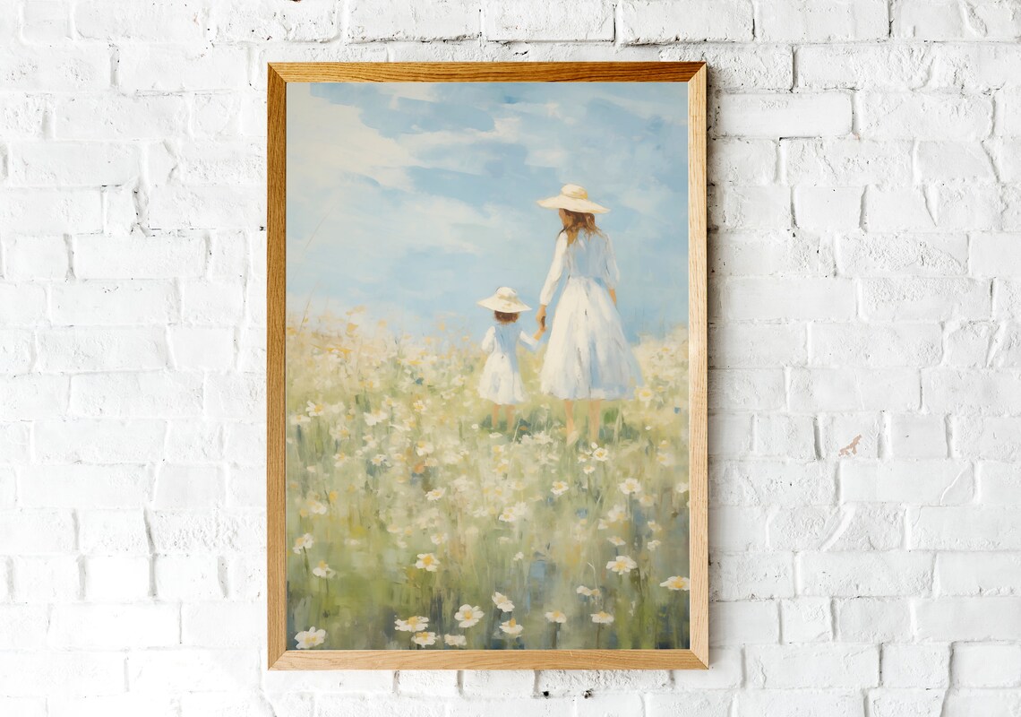 Mother Daughter Summer Meadow Art Print, Daisy Wall - Image 2