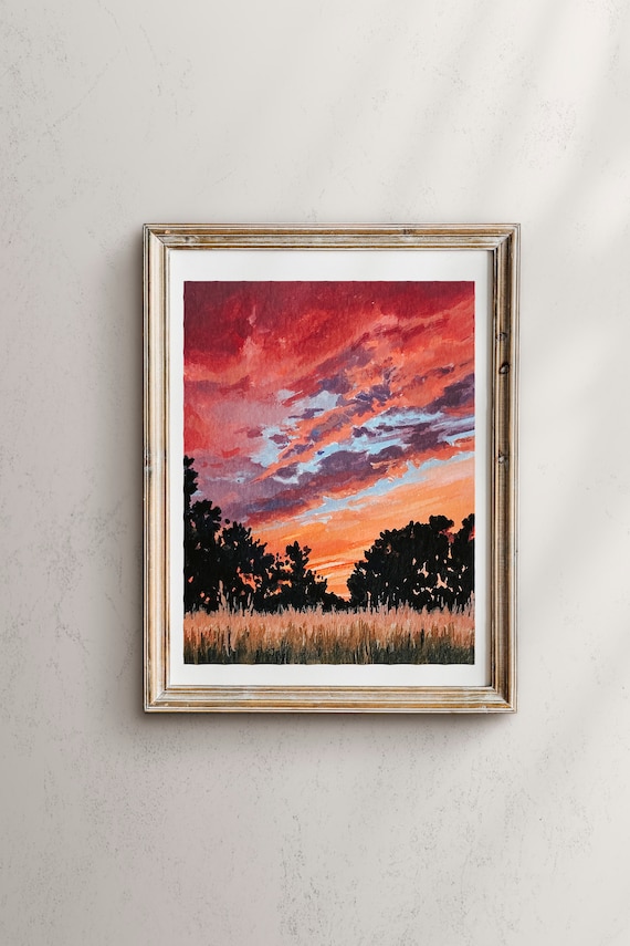 London Countryside Sunset Print England Art English Landscape Print Sunset Wall Decor Watercolor Landscape Landscape Art Wall Decor