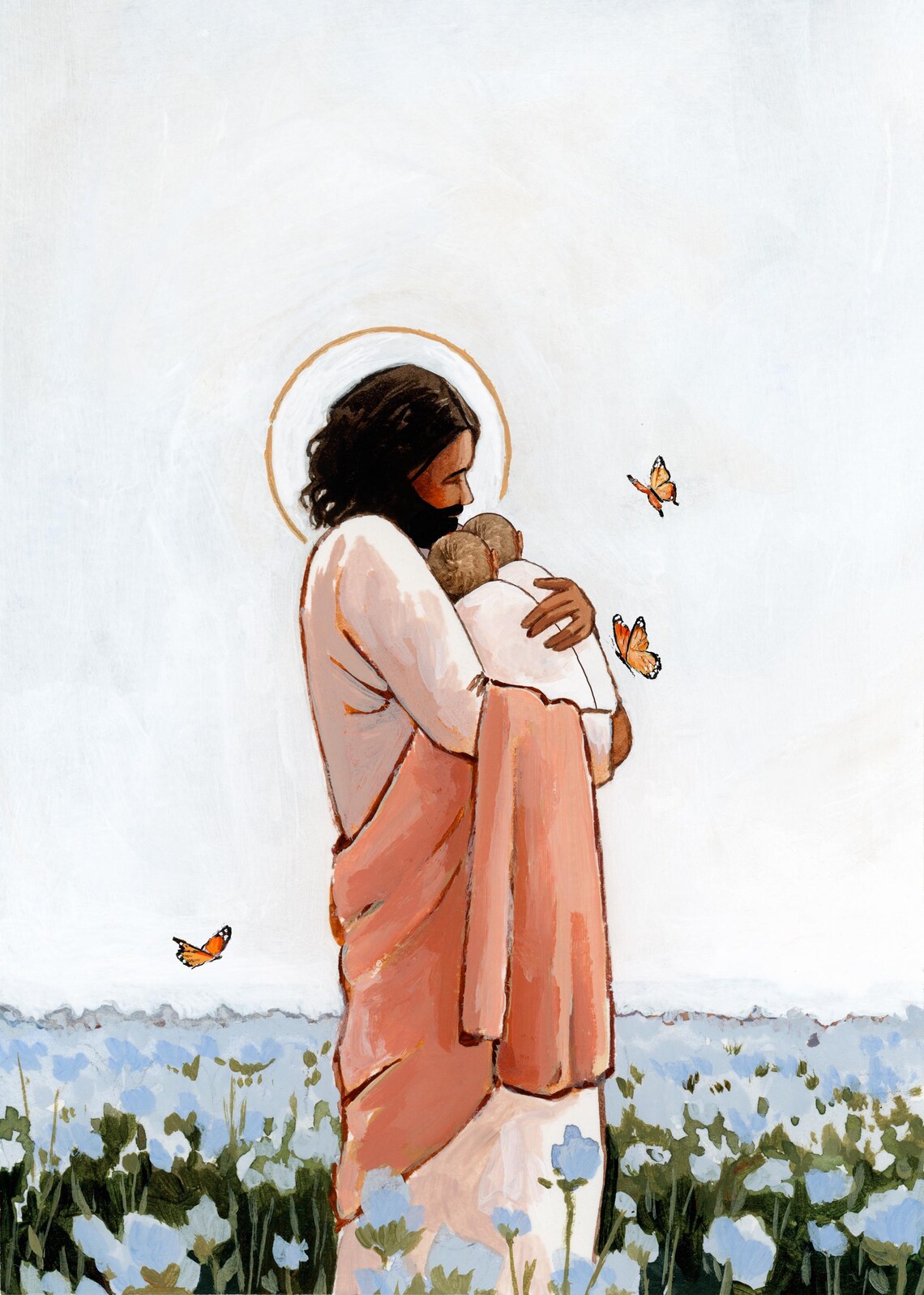 Jesus Holding Angel Babies, Forget-Me-Nots Print - Image 2