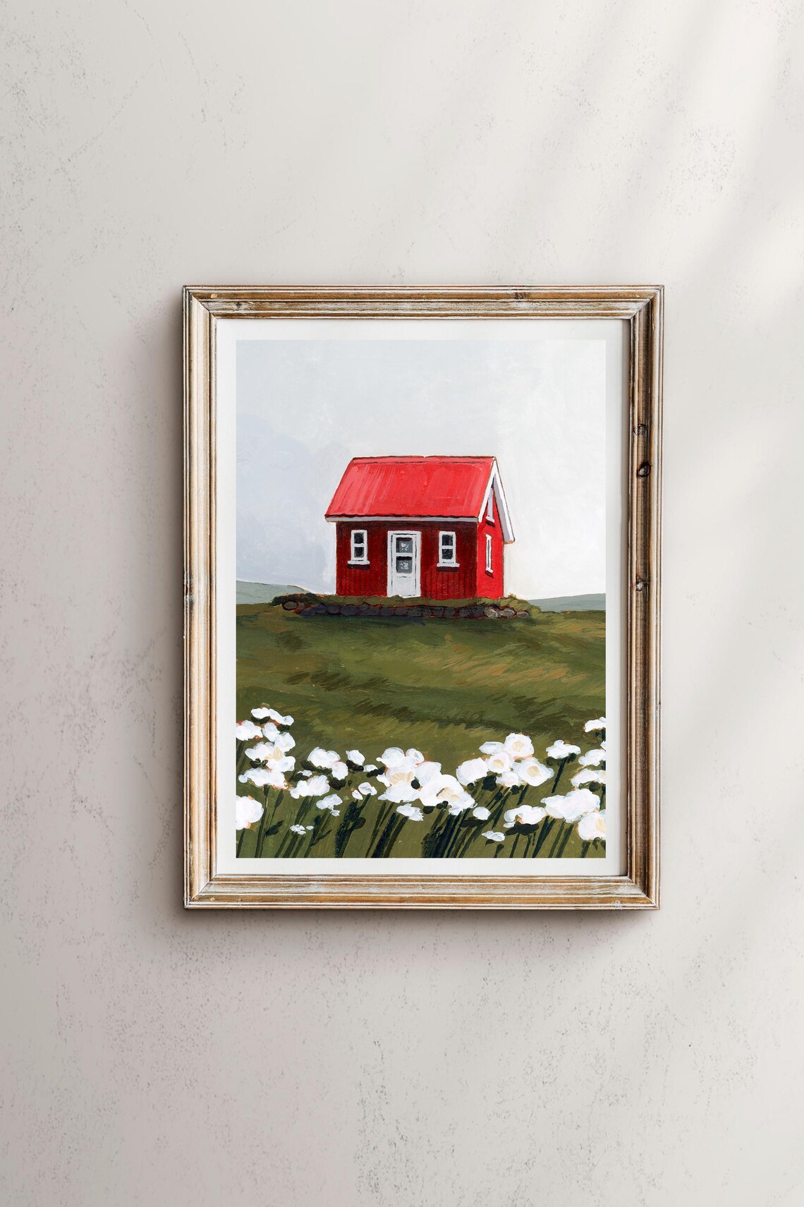 Little Red House, Iceland Watercolor Landscape