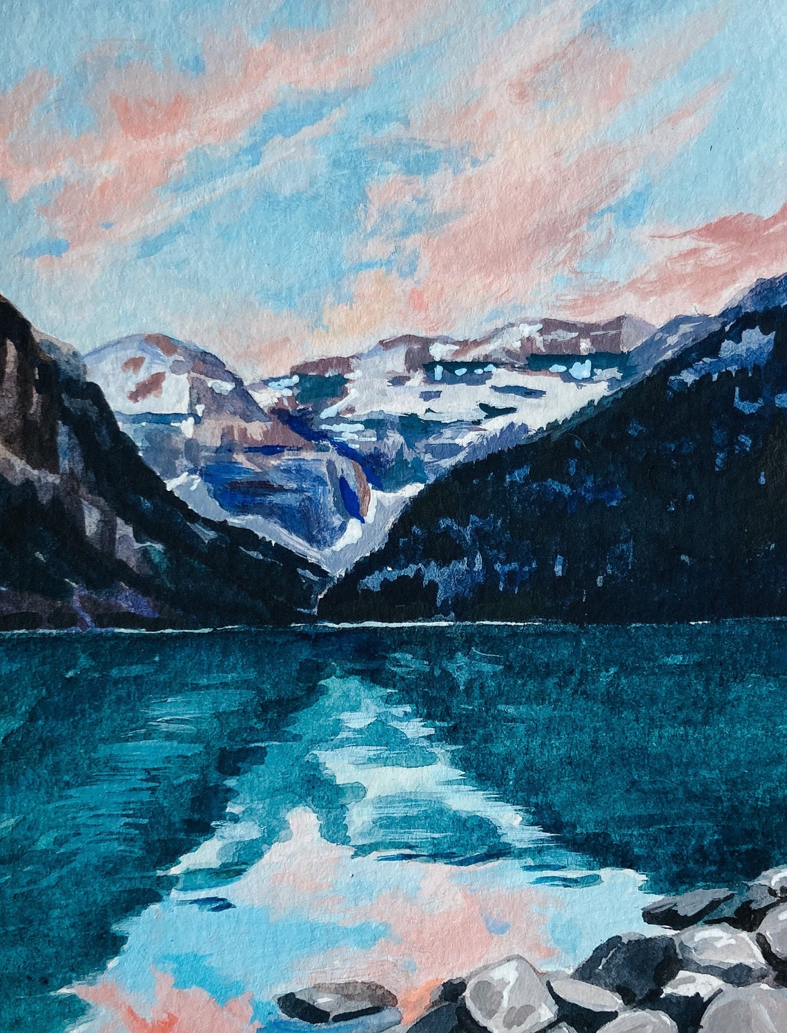 Banff National Park Lake Louise Watercolor Landscape Art - Image 2