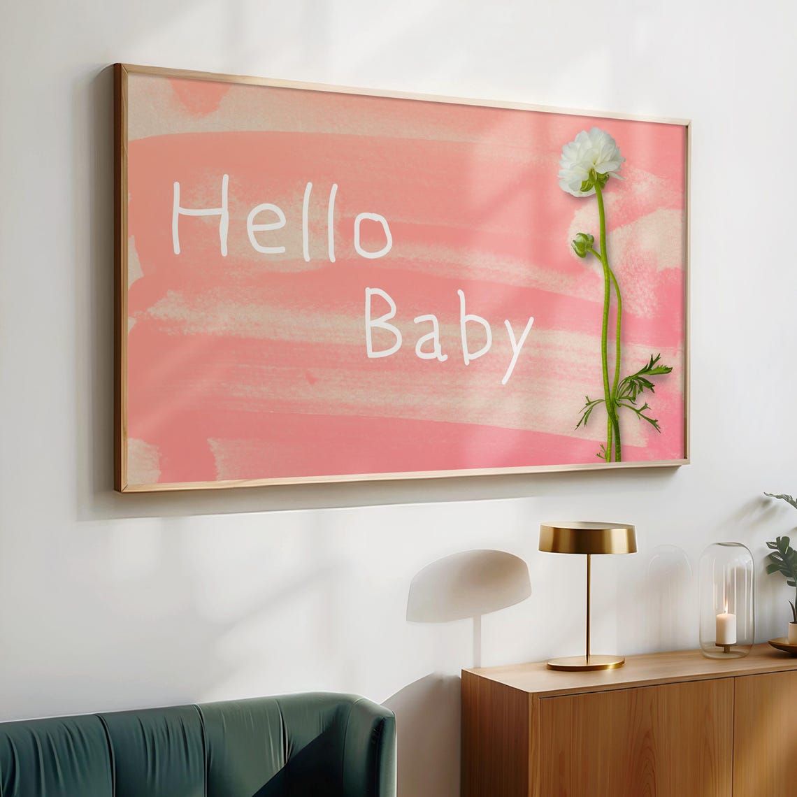 Frame Tv Art Baby Shower Hello Baby Tv Picture Pink Baby Shower Party Decor Minimalist Flower Baby Girl Shower For Tv Screen - Image 3