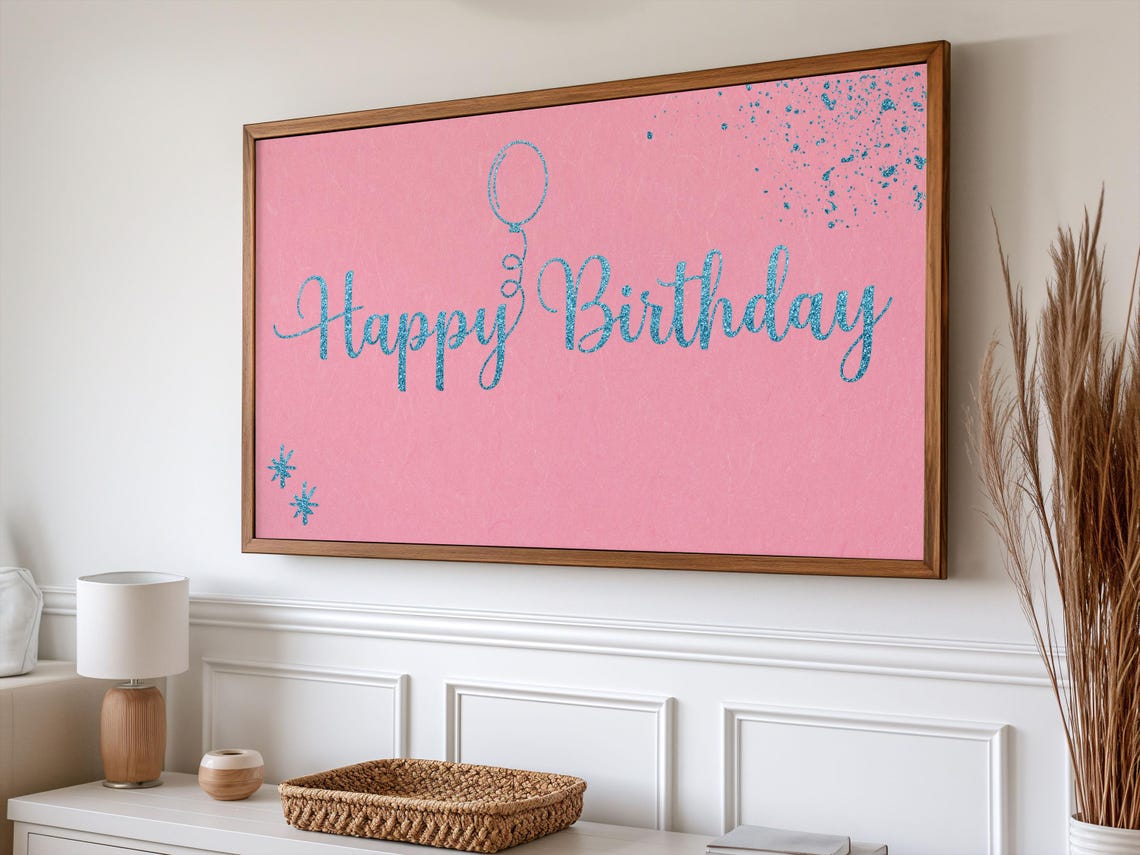 Frame Tv Art Happy Birthday Pink Blue Birthday Tv Decor Girly Birthday Party Tv Picture Art Tv Birthday Girl Bday Tv Art - Image 5
