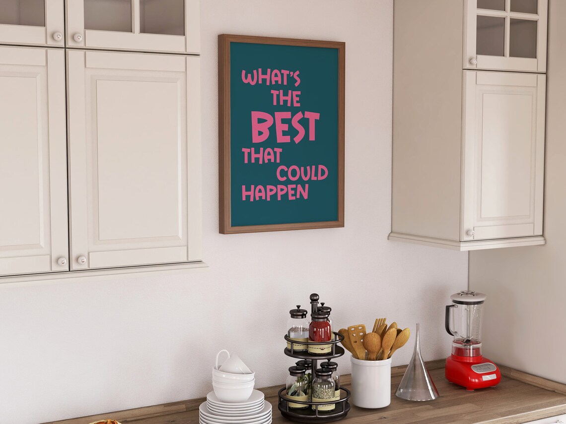 Whats The Best That Could Happen Pink Teal Motivational Quote Art Poster - Image 3