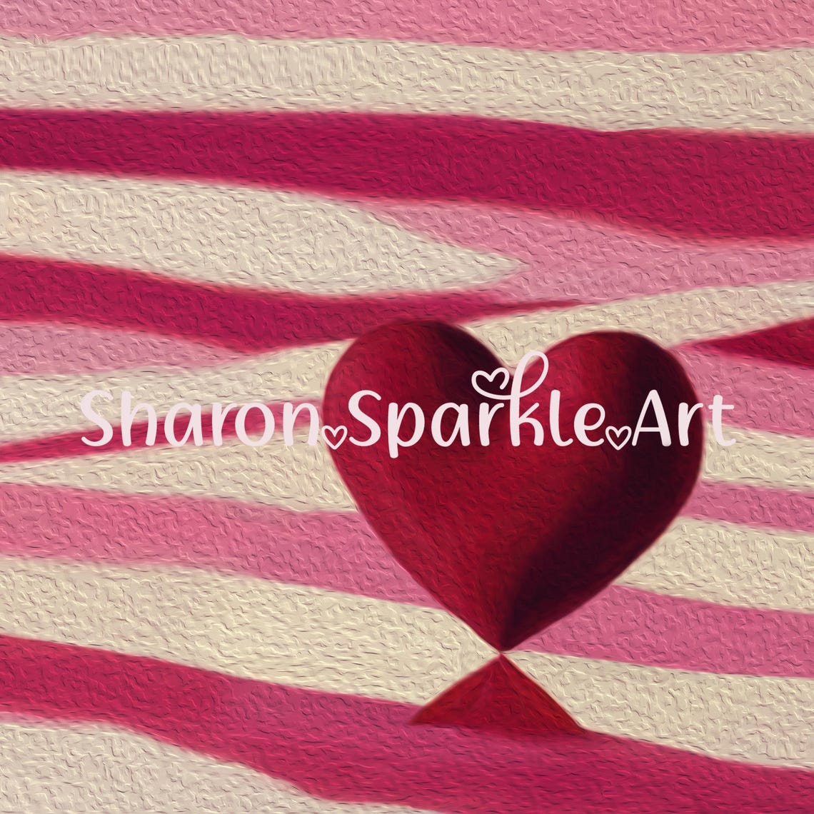 Abstract Pink Striped Background Textured Red Heart Romantic Art Print - Image 4