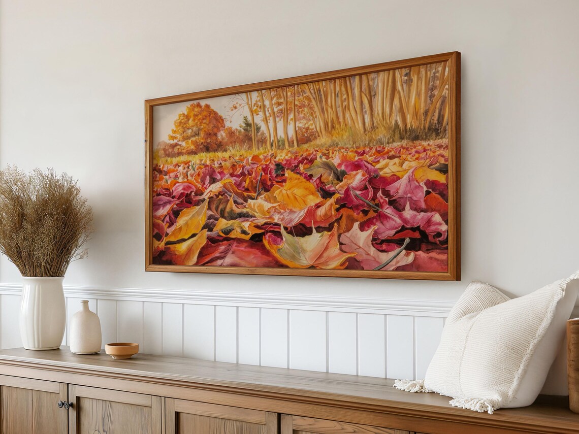 Autumn Forest Floor Fallen Maple Leaves Watercolor Landscape Poster