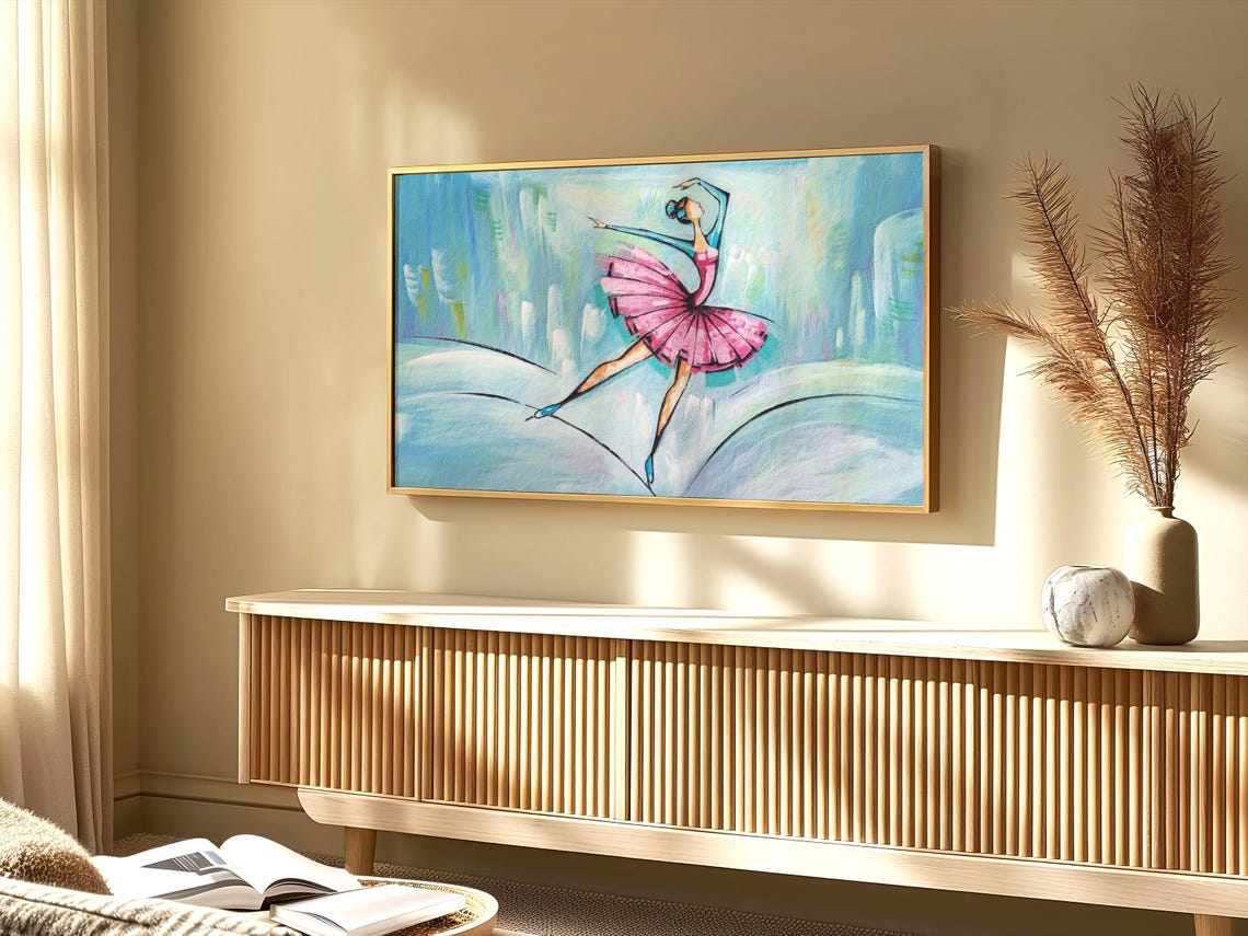Whimsical Winter Ballerina Pink Tutu Pastel Ballet Dancer Art Print - Image 3