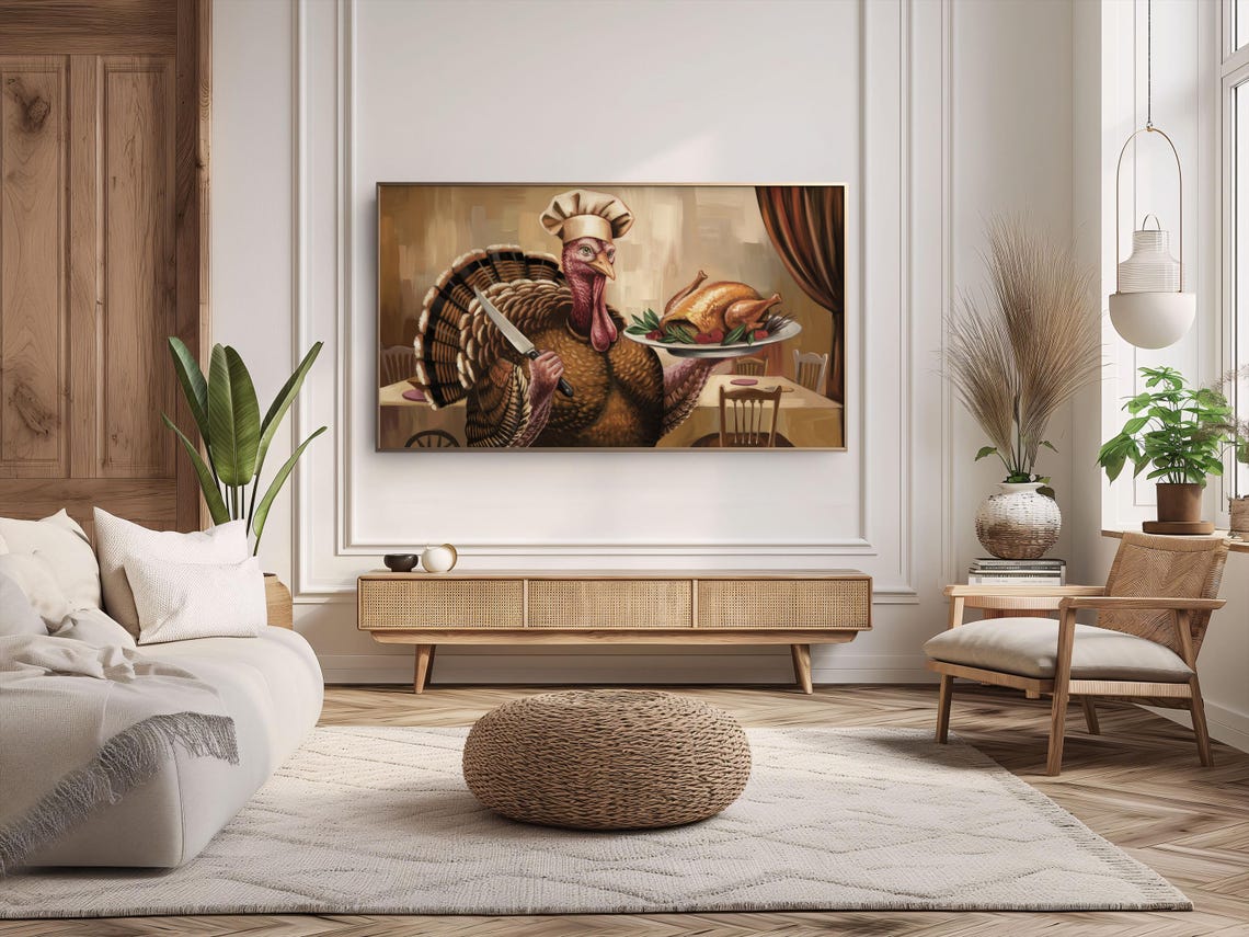 Thanksgiving Turkey Chef Holding Roasted Dinner Humorous Art Poster - Image 2