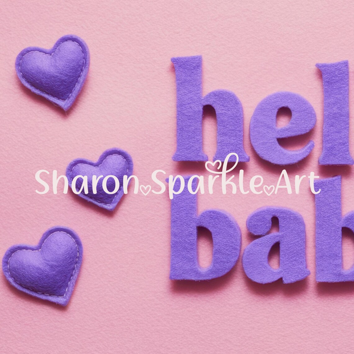 Hello Baby Purple Felt Letters Hearts Pink Nursery Baby Shower Poster - Image 4