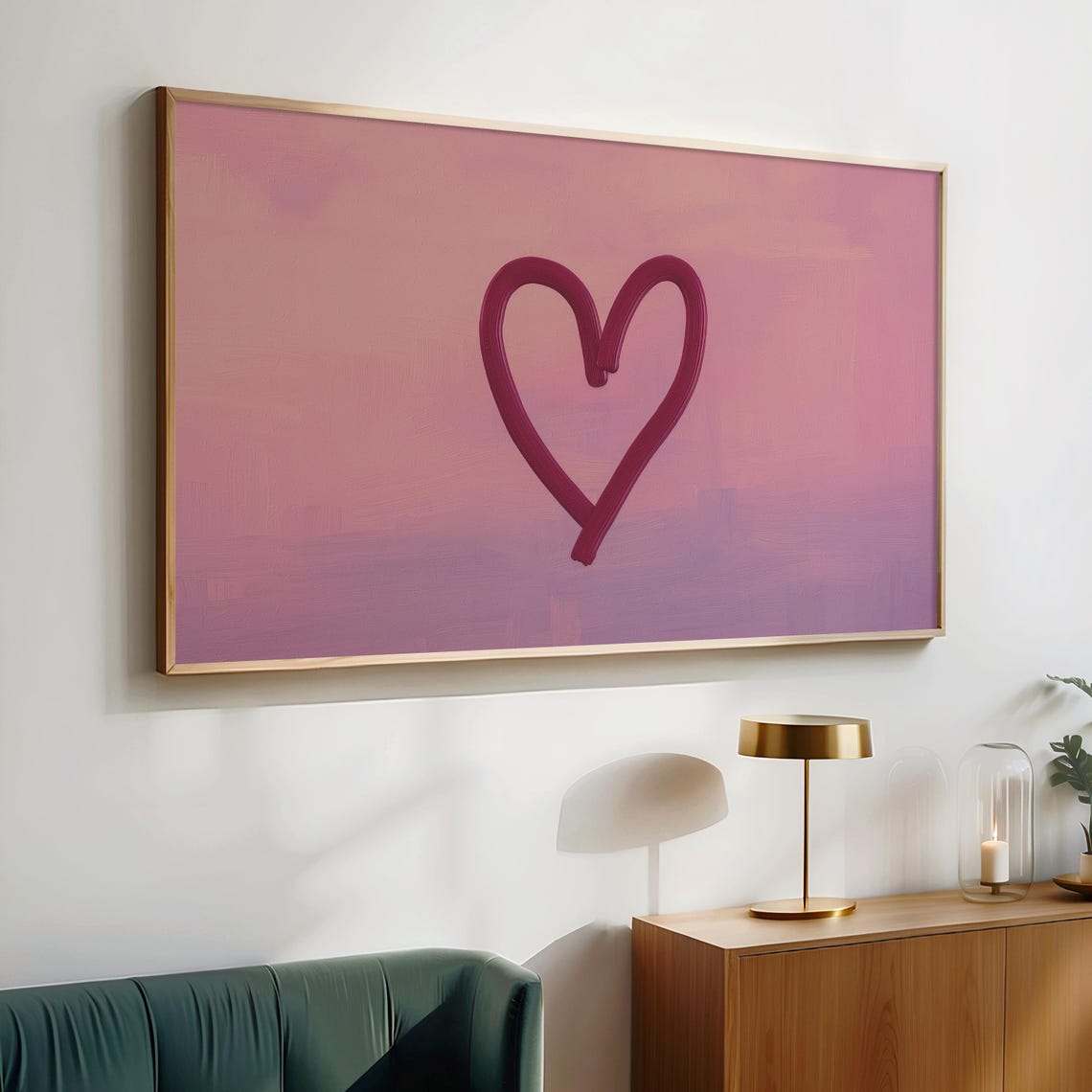 Magenta Heart Outline Pink Gradient Minimalist Love Art Poster - Image 3