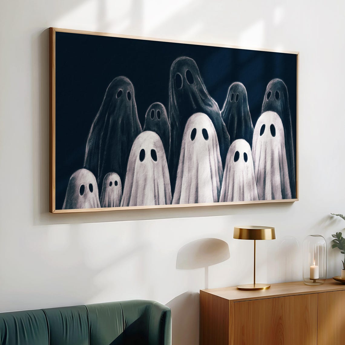 Cute Ghost Crowd Black Background Spooky Season Halloween Party Poster - Image 2