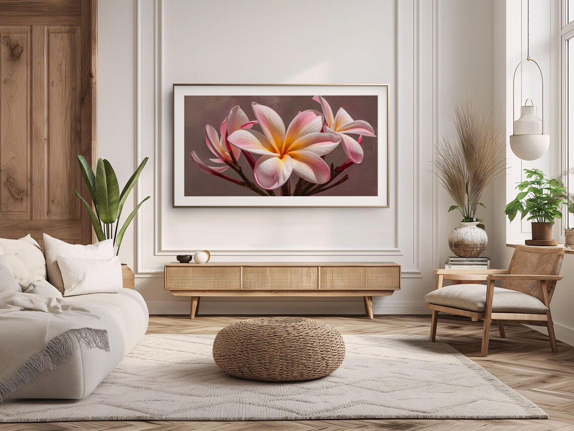 Pink White Plumeria Frangipani Flowers Tropical Botanical Poster - Image 3