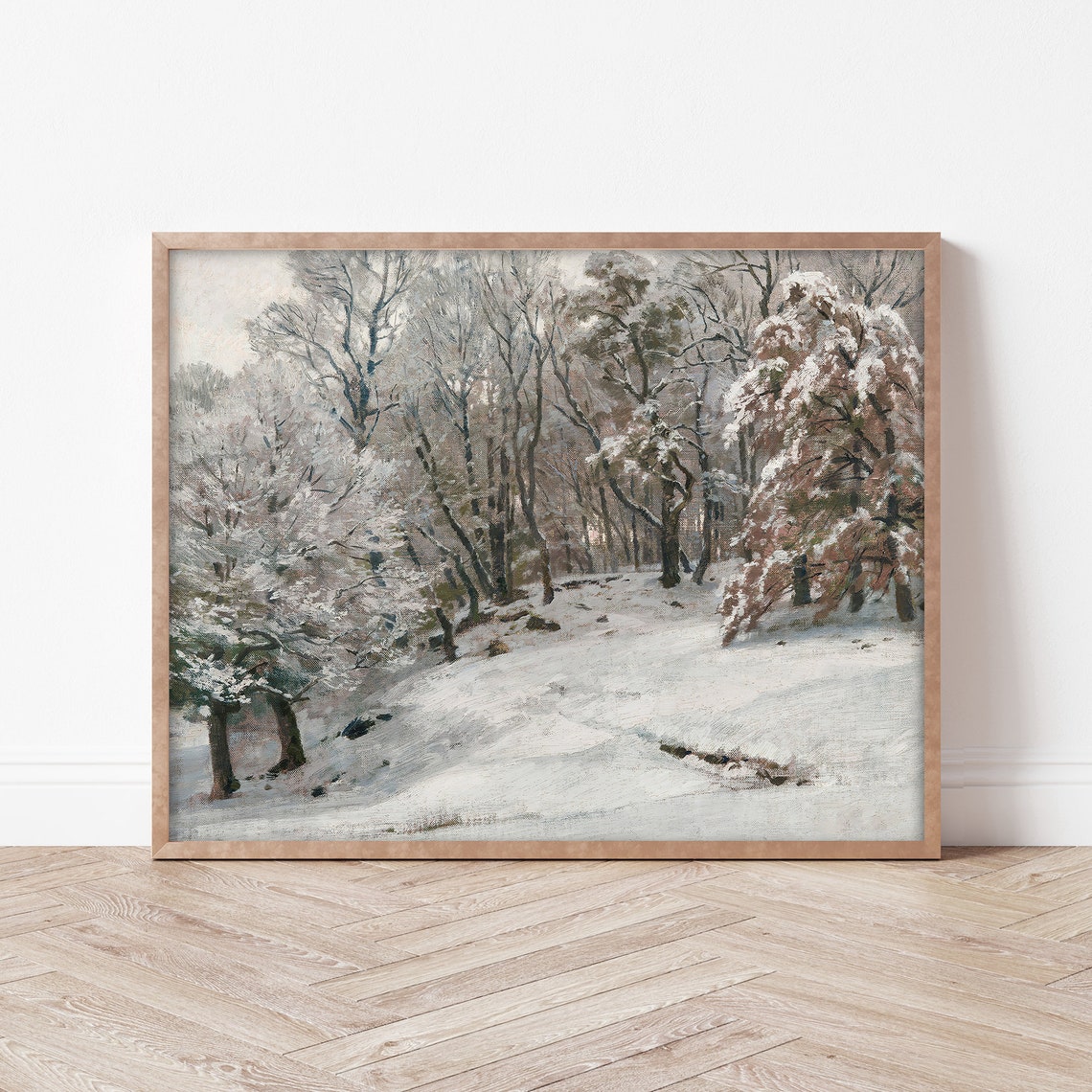 Vintage Snowy Forest Winter Landscape Oil Painting Artwork Poster - Image 3