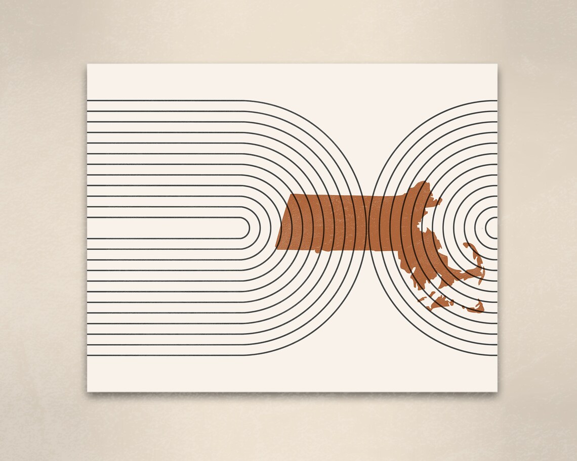 Massachusetts Mid-Century Minimalist Map Art Print