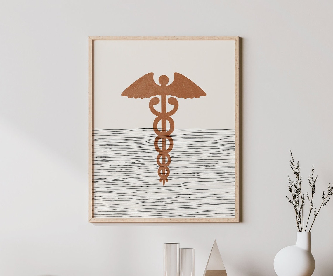 Boho Caduceus Minimalist Art Print for Doctors