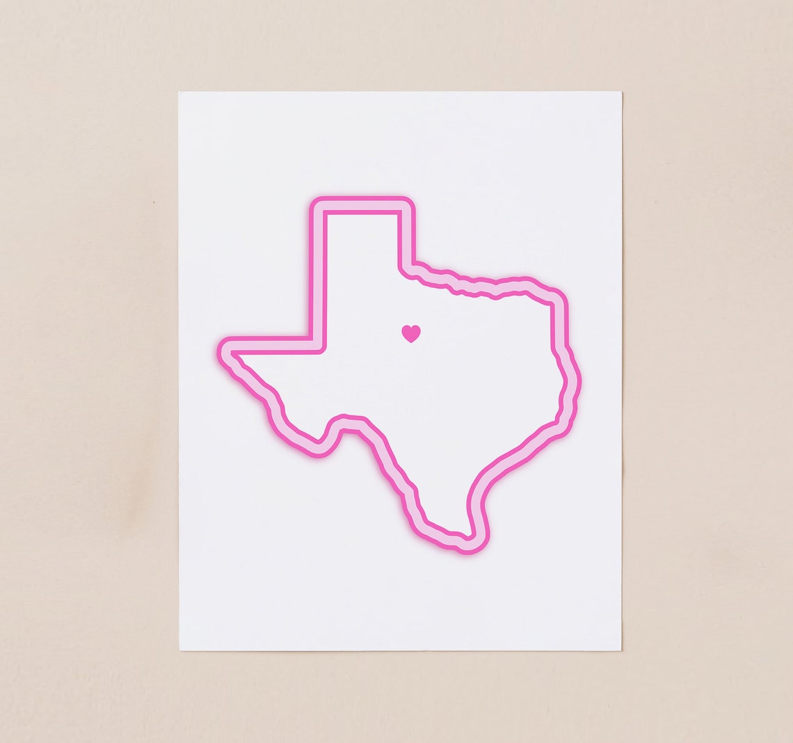 Abilene Texas State Pink Heart Map Outline Minimalist Poster