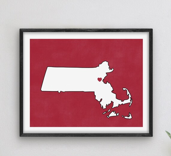 Massachusetts State Silhouette With Heart Cambridge Grad Poster