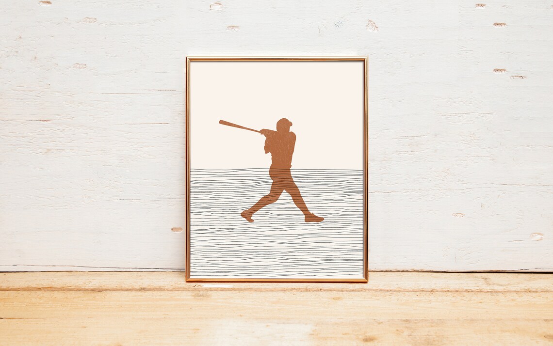 Boho Baseball Player Minimalist Poster, Team Sports