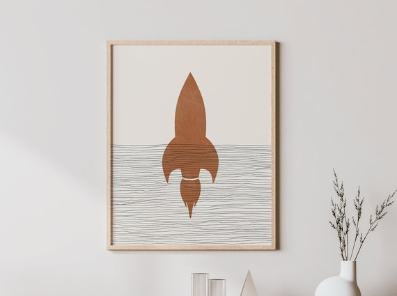 Rocket Ship Boho Nursery Space Art Print