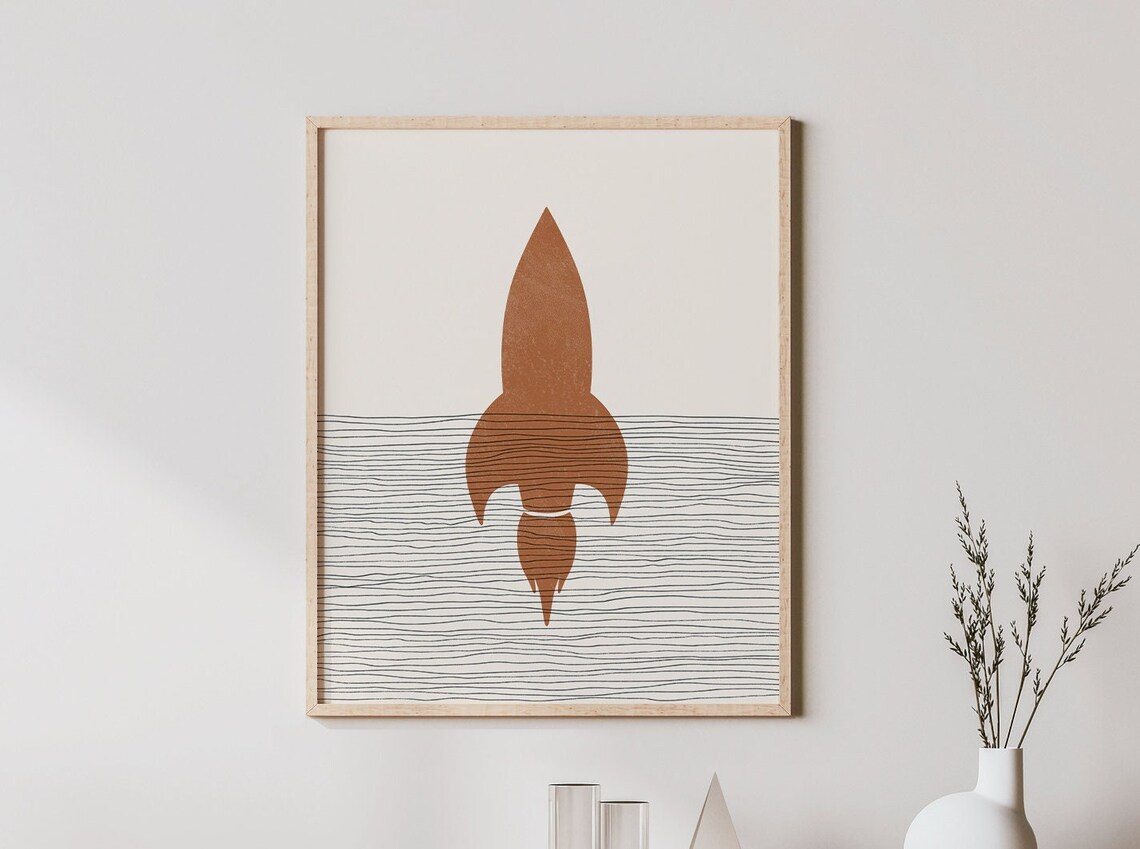 Rocket Ship Boho Nursery Space Art Print