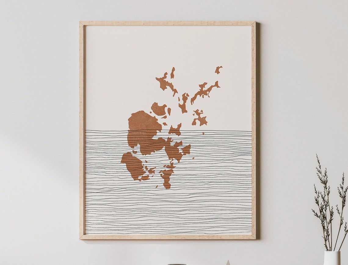 Scenic Orkney Scotland Islands Map Silhouette Boho Travel Wall Art
