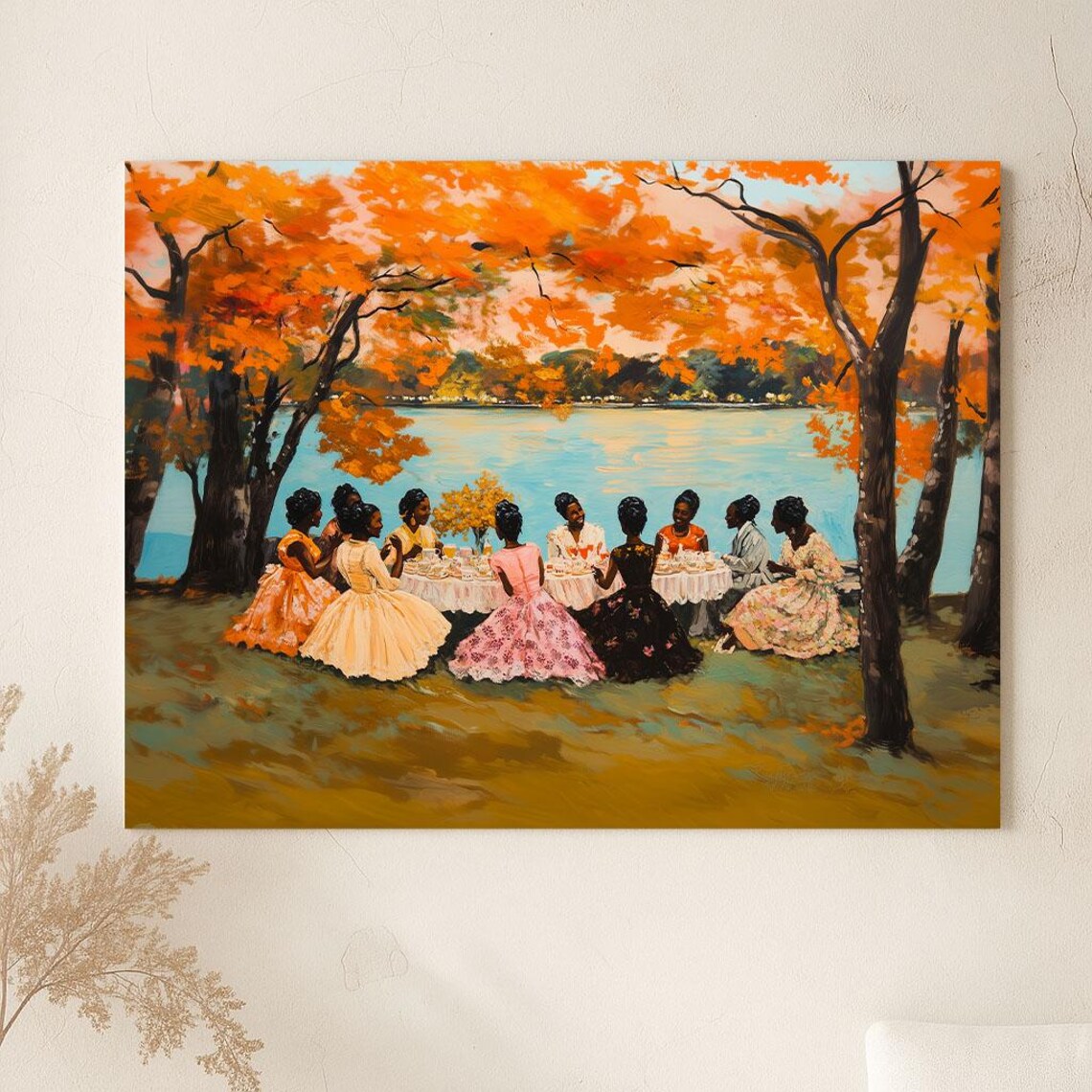 Vintage Juneteenth Picnic Art Print, Afro Oil Painting
