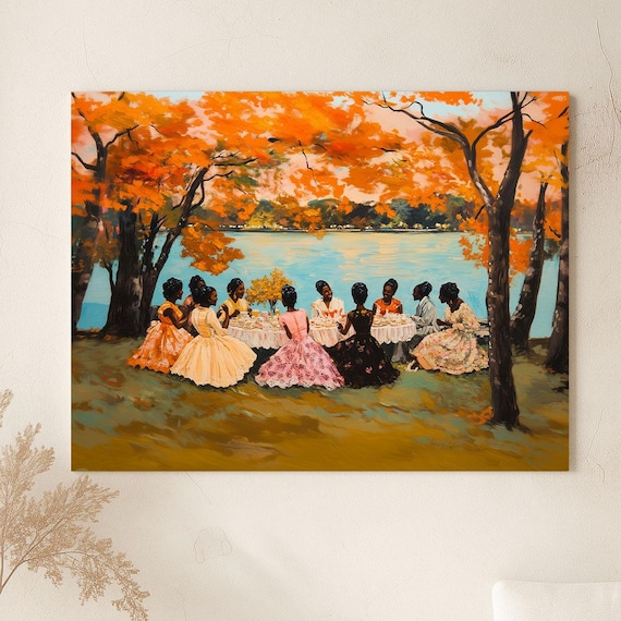 Vintage Juneteenth Picnic Art Print, Afro Oil Painting